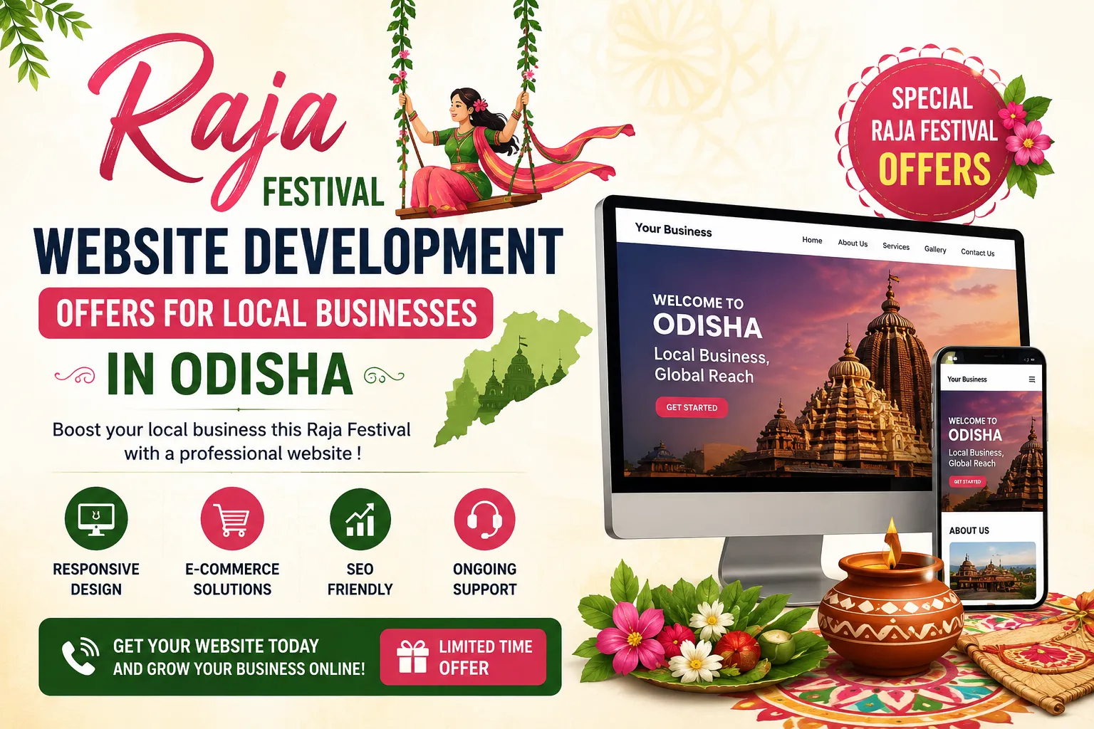 Raja Festival Website Development Offers for Local Businesses in Odisha: Smart 5 Solution blog image